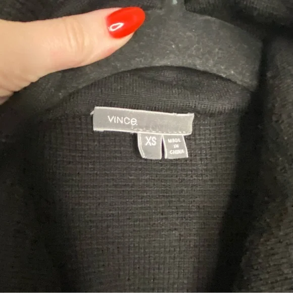 Vince. Wool Black Knit Sweater Zipup Jacket Pockets Collar Ribbed Side Detail